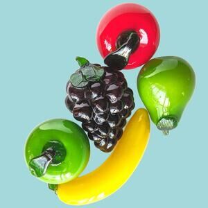 Vintage Italian Made Blown Glass Fruit, Set of Five